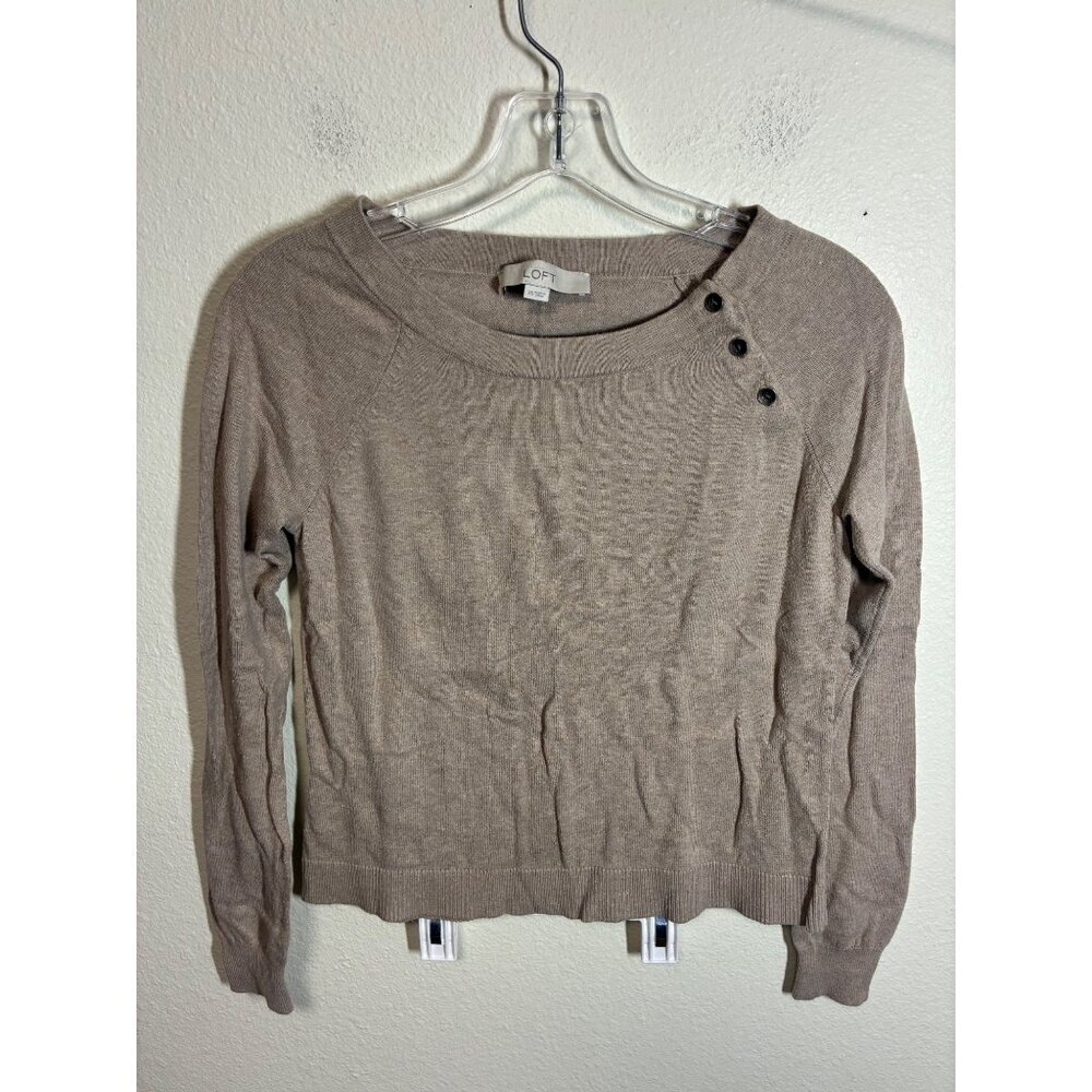 Loft Knit Sweater Business Casual Boho Winter Crew Neck Tan Size XS
